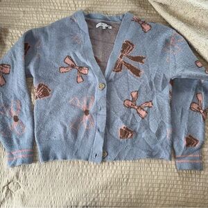 Blue Cropped Cardigan with Bows small